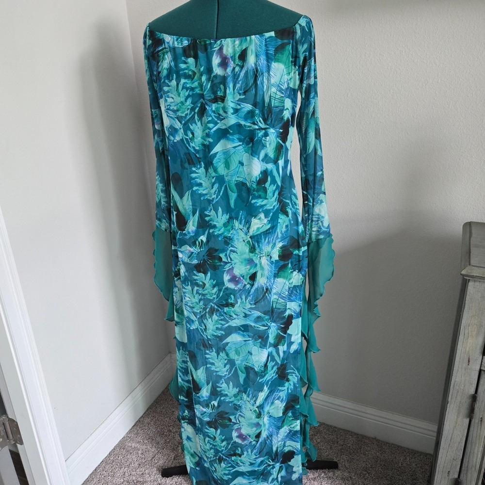 Fashion Nova Tattiana Maxi Dress Women 1X Blue Green Sheer Mermaid Bodysuit NWT